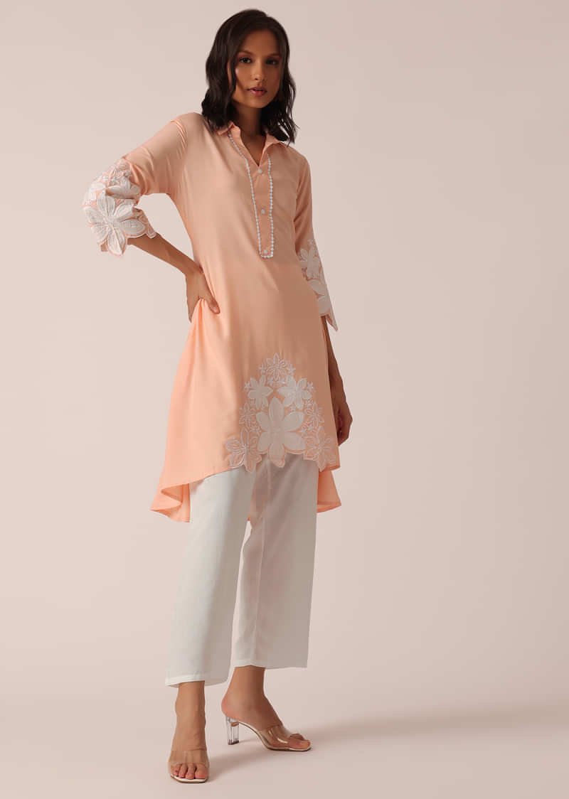 Peach Kurta Set In Cotton