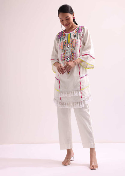 White Embroidered Kurta Pant Set