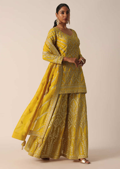 Mustard Yellow Short Kurta Palazzo Set