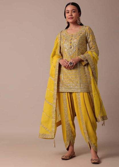 Yellow Dhoti Set With Gota Patti Work Kurta