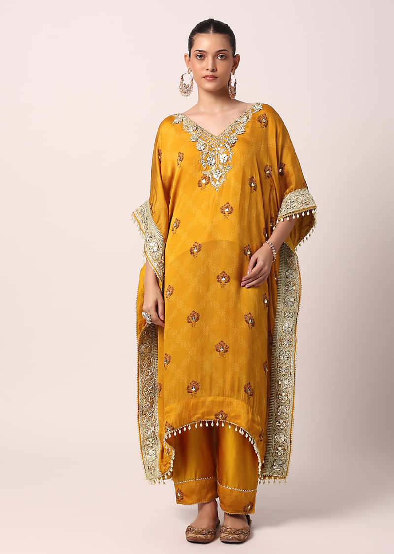 Yellow Printed Organza Kurta Set With Dupatta