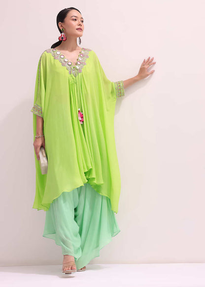 Parrot Green Embroidered Kurta Palazzo Set