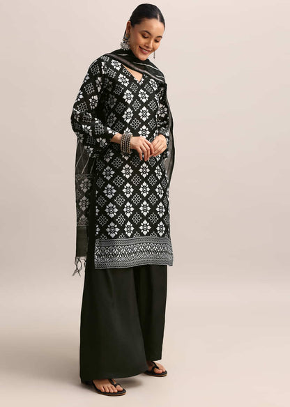 Black Patola Printed Kurta Palazzo With Dupatta