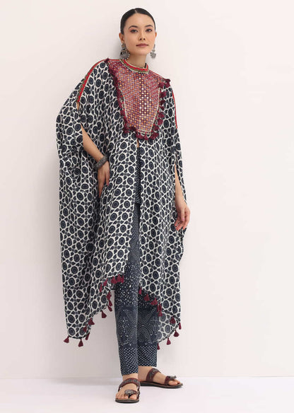 Black Printed Crepe Kaftan Kurta Set