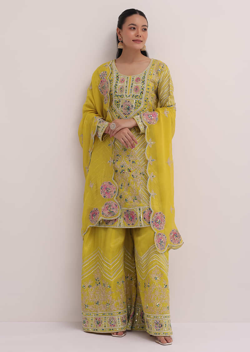 Yellow Gotta Work Kurta Palazzo Set