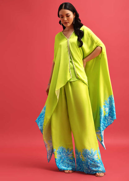 Green Floral Printed Kurta With Palazzo Set