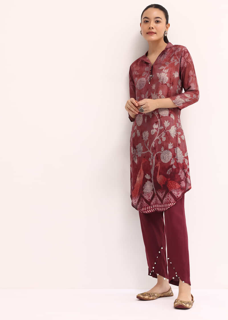 Brown Printed Cotton Kurta Pant