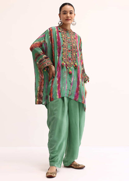 Green Embroidered Crepe Kurta And Salwar