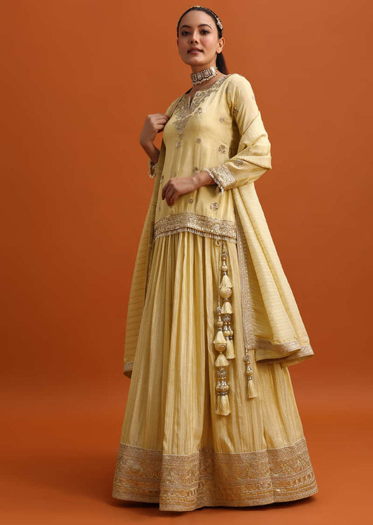 Ivory Embroidered Kurta Lehenga Set With Dupatta