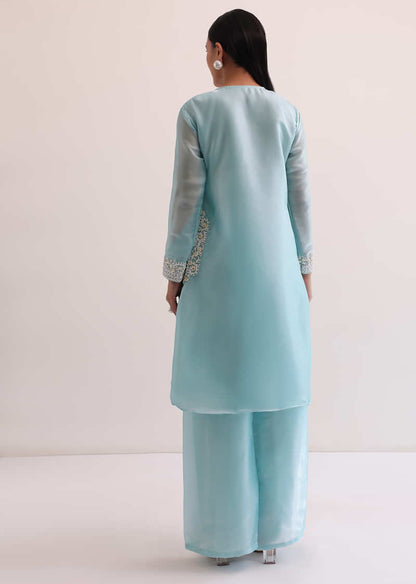 Sky Blue Embroidered Kurta With Palazzo