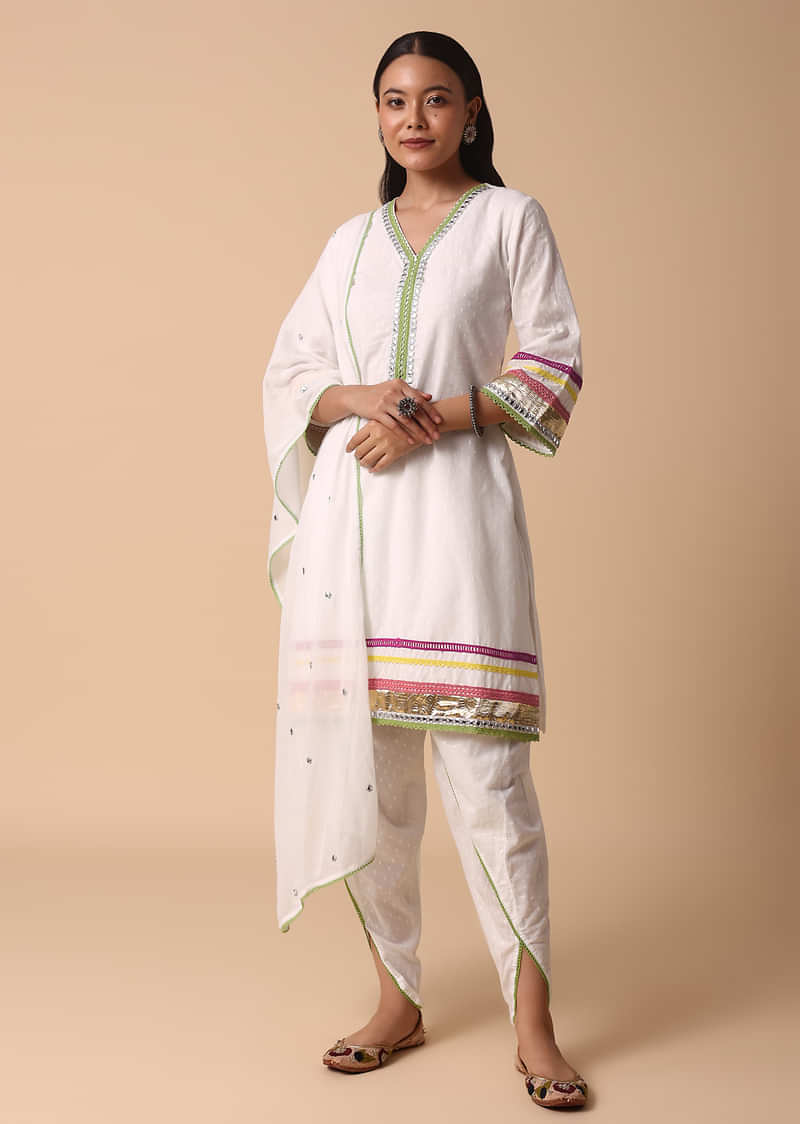 White Cotton Kurta Dhoti Set