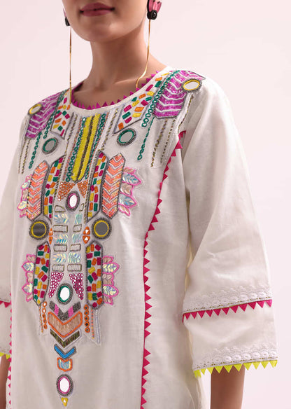 White Embroidered Kurta Pant Set