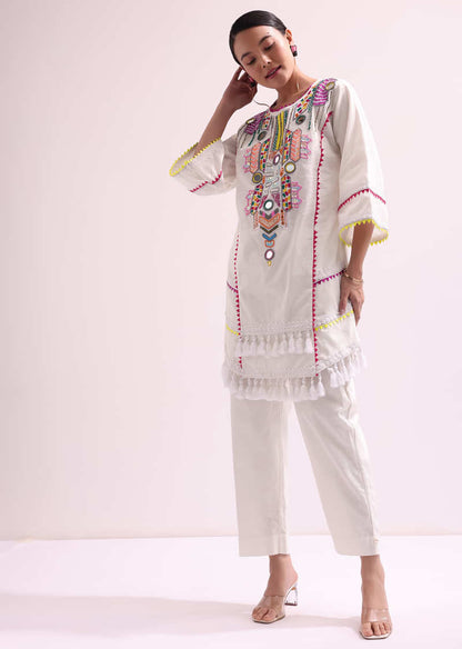 White Embroidered Kurta Pant Set