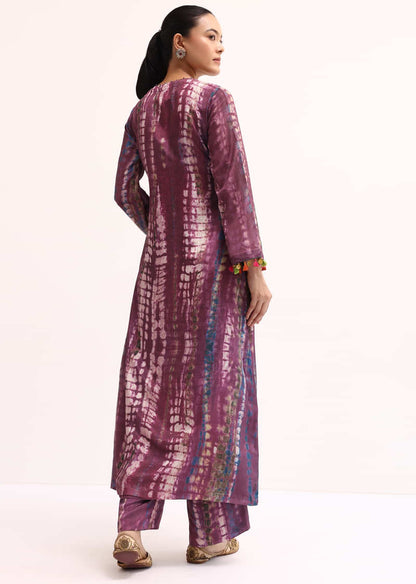 Wine Embroidered Crepe Kurta And Pant