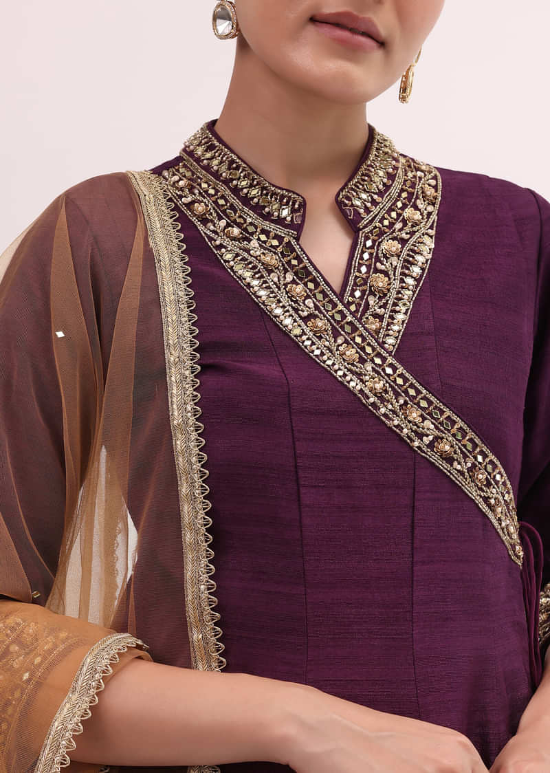 Wine Embroidered Kurta Dhoti Set