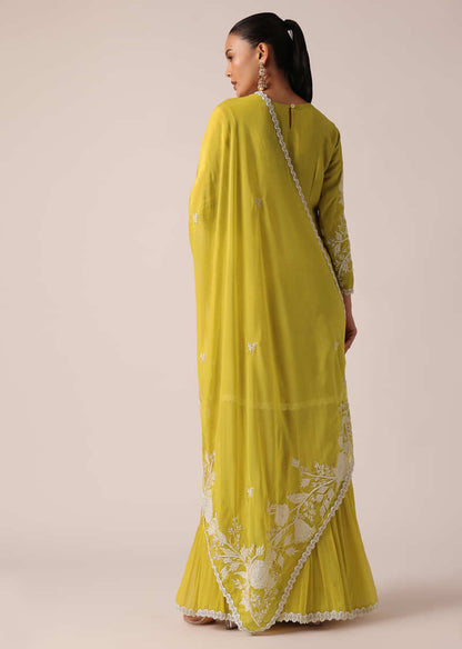 Yellow Chanderi Silk Kurta Sharara Set