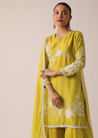 Yellow Chanderi Silk Kurta Sharara Set