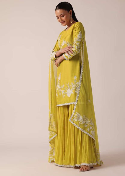 Yellow Chanderi Silk Kurta Sharara Set