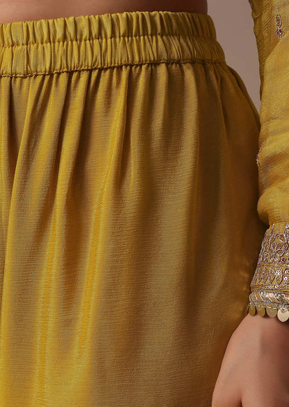 Yellow Chinon Kurta Sharara And Dupatta