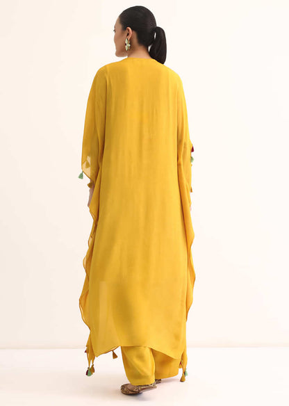 Yellow Embroidered Kaftan Kurta Set