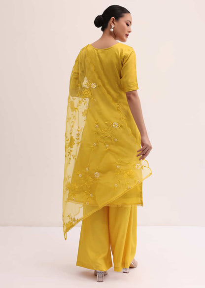 Yellow Embroidered Kurta Palazzo Set