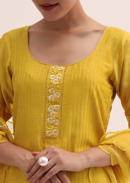 Yellow Embroidered Kurta Palazzo Set