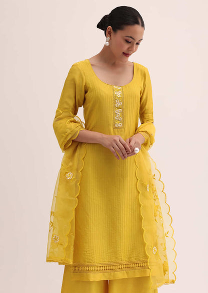 Yellow Embroidered Kurta Palazzo Set