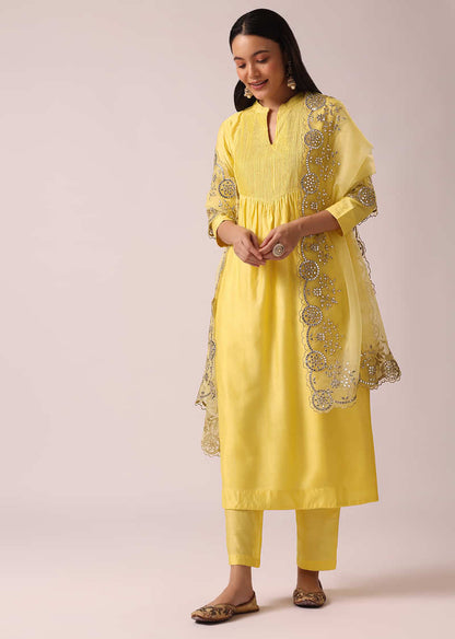 Yellow Kurta And Pants Fusion Set