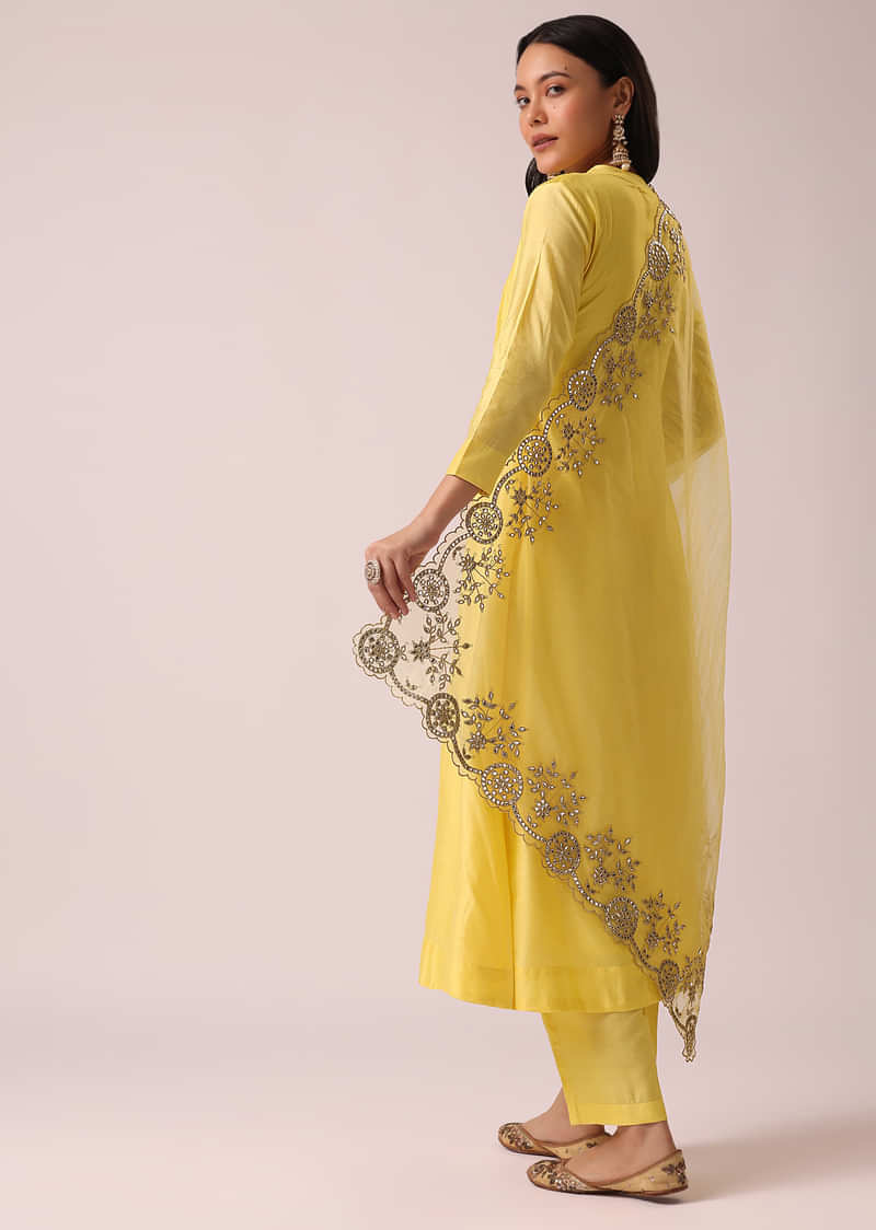 Yellow Kurta And Pants Fusion Set