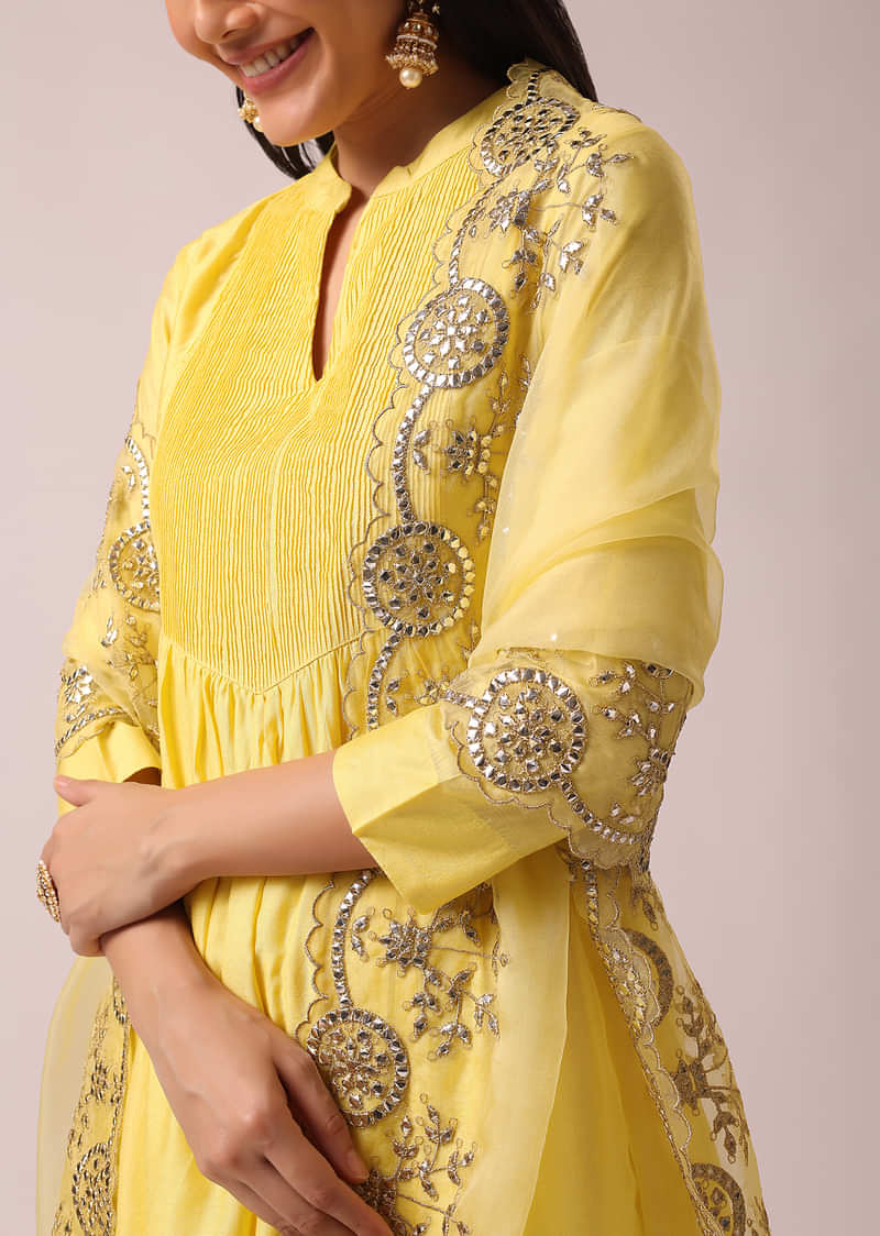 Yellow Kurta And Pants Fusion Set