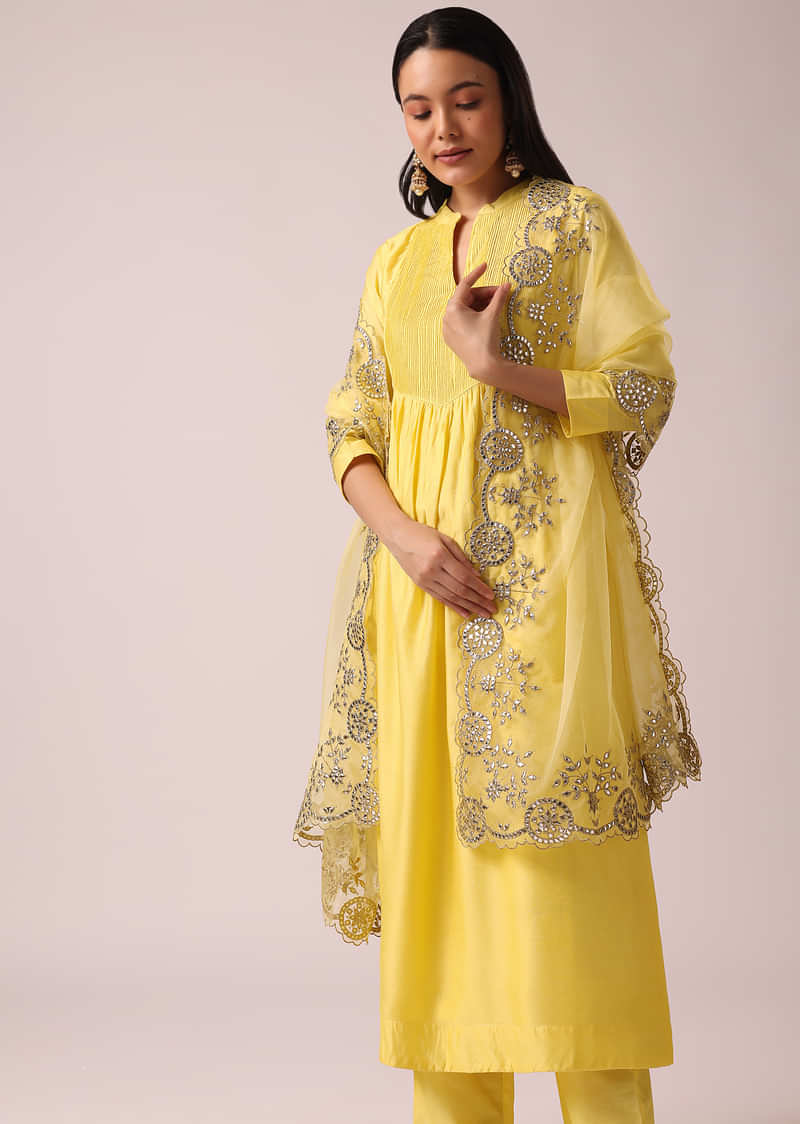 Yellow Kurta And Pants Fusion Set