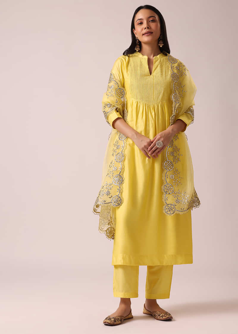 Yellow Kurta And Pants Fusion Set