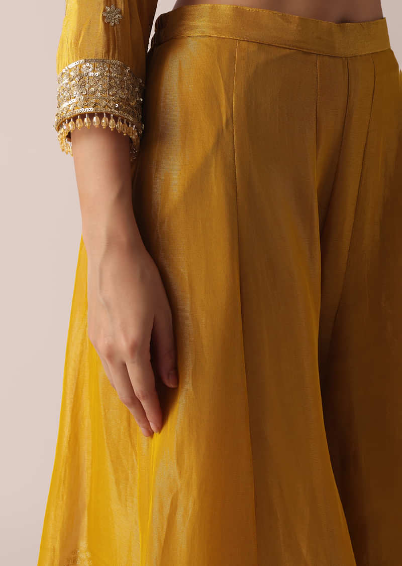 Yellow Kurta Palazzo Set With Brocade Print