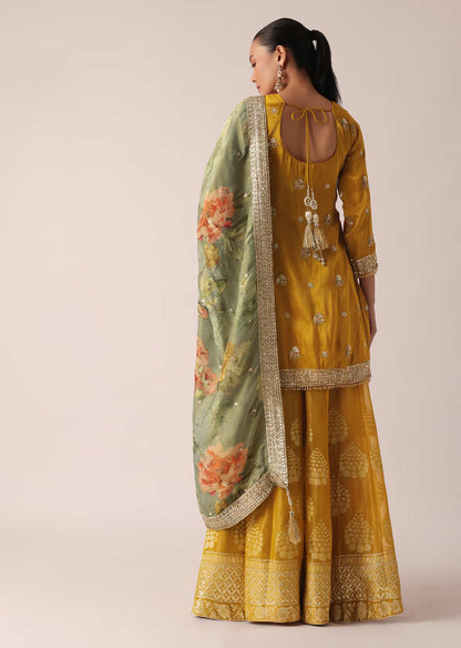 Yellow Kurta Palazzo Set With Brocade Print