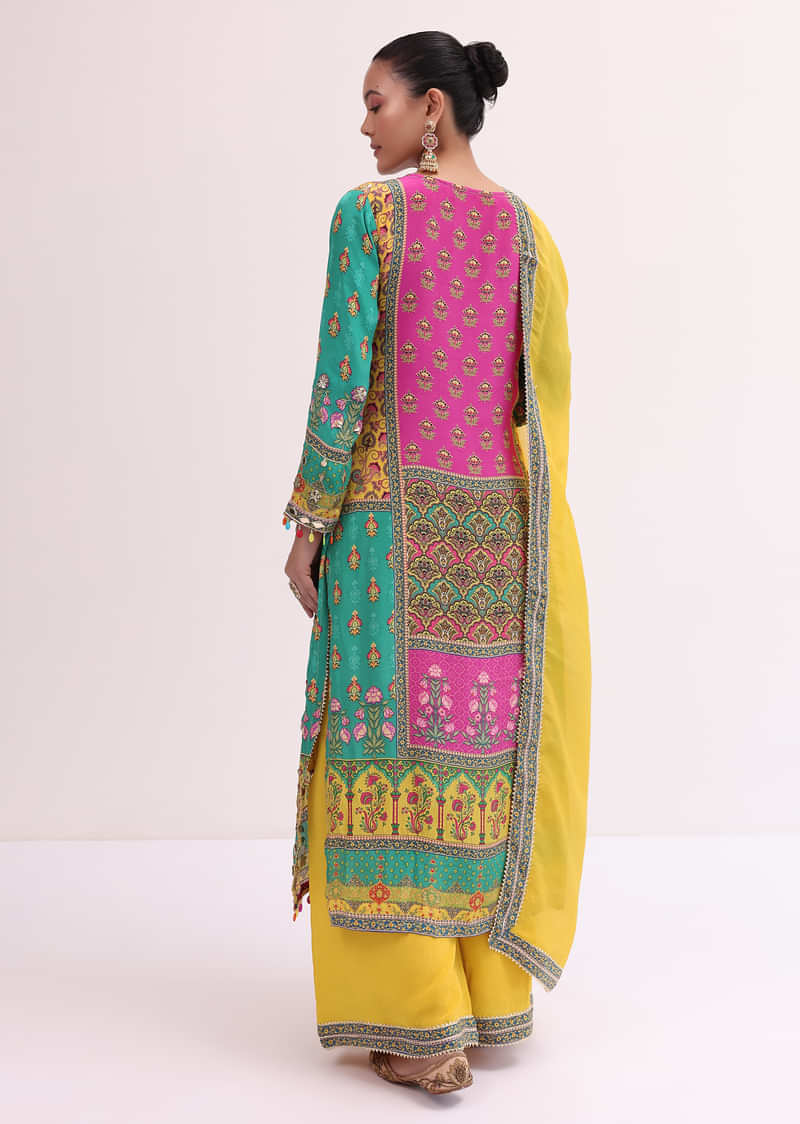 Yellow Multicoloured Kurta Palazzo Set