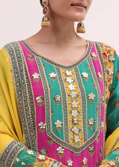 Yellow Multicoloured Kurta Palazzo Set